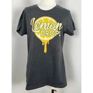 "LEMON DROPS" HEATHERED-GREY COTTON GRAPHIC T-SHIRT (Womens: Medium)